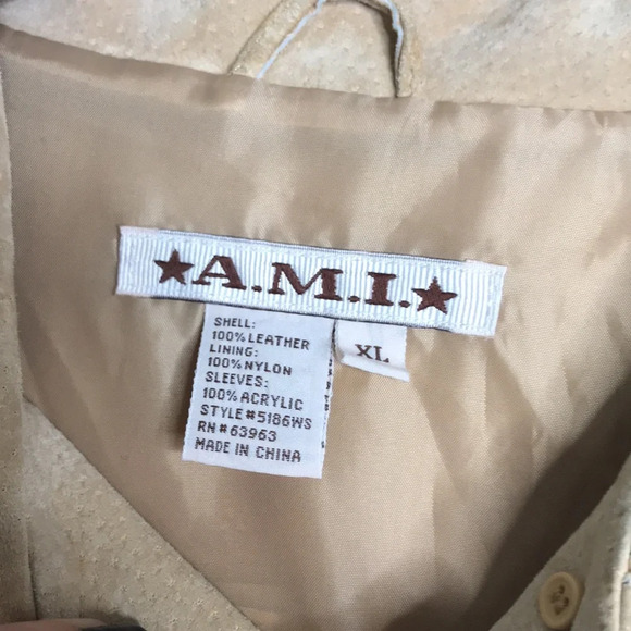 Vintage A.M.I. Alexandre Mattiussi Women’s Tan Leather Suede Jacket Knit Sleeves - Picture 6 of 6